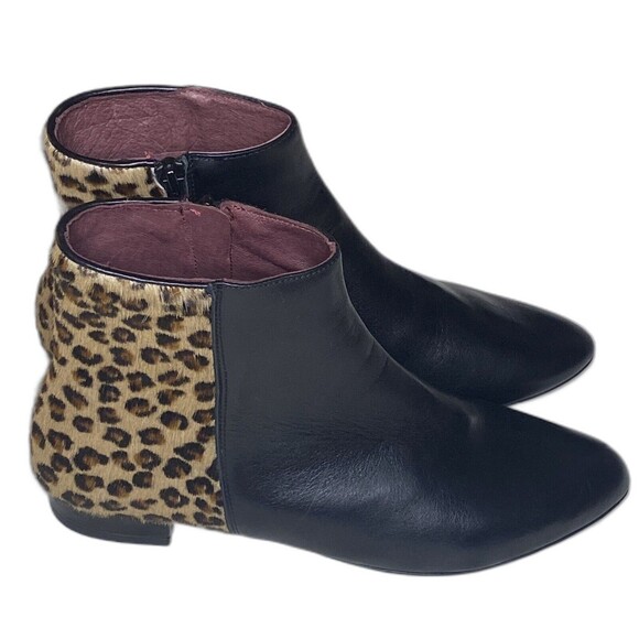SABRINAS Ankle Boots Leather Calf Hair Fur Leopard Spain Womens 38 US 7.5 Black - Picture 2 of 9